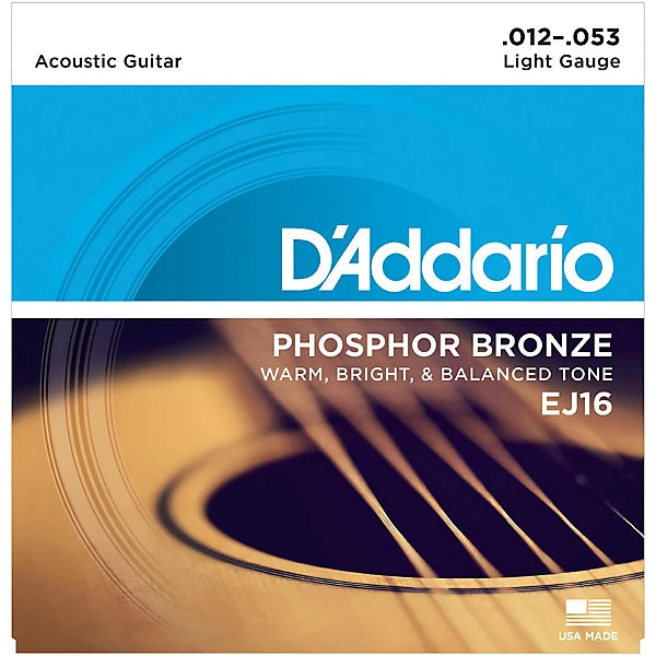 D'Addario EJ16 Phosphor Bronze Light Acoustic Guitar Strings Single Pack