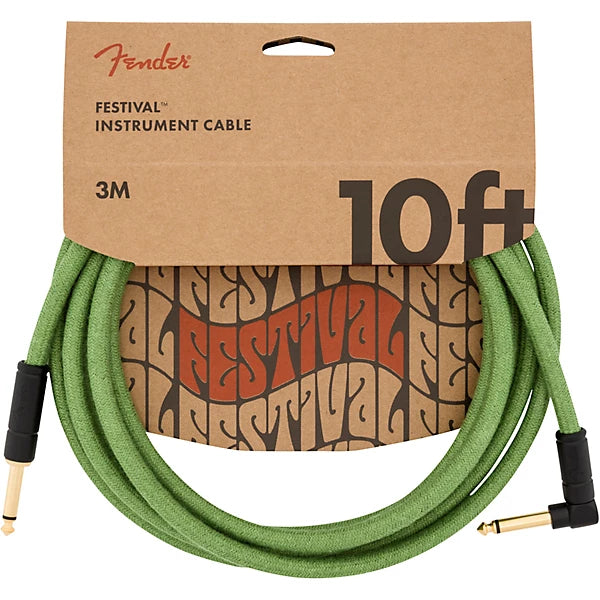 Fender Festival Pure Hemp Straight to Angle Instrument Cable 10 ft. Green