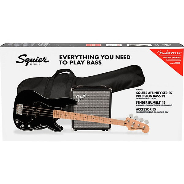 Squier Affinity Series PJ Bass Maple Fingerboard Pack With Fender Rumble 15G Amp Black