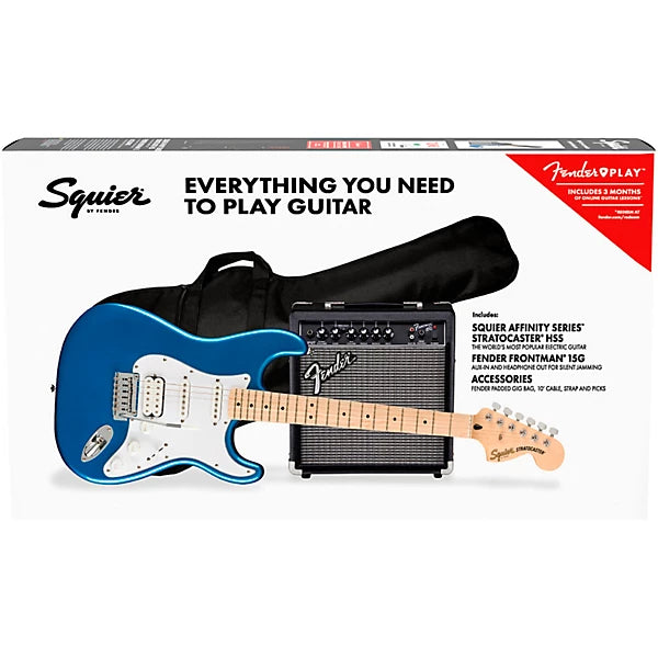 Squier Affinity Series Stratocaster HSS Electric Guitar Pack With Fender Frontman 15G Amp Lake Placid Blue